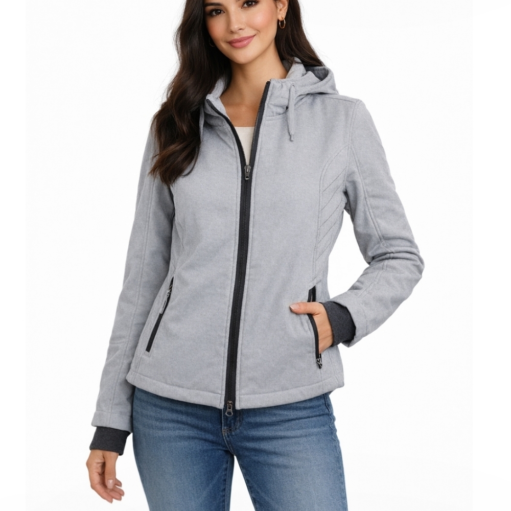 Free Country Light Gray Hooded Softshell Jacket